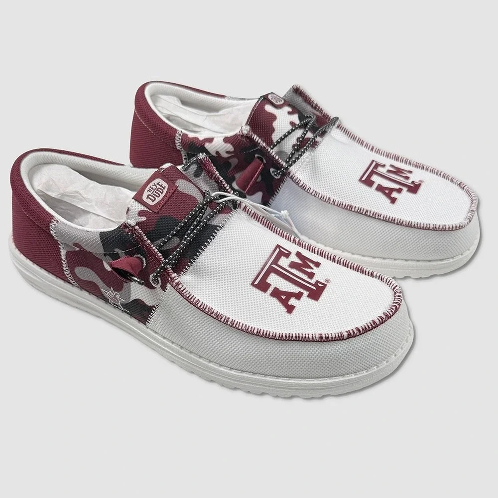 Hey Dude Wally Tri Texas A & M Shoes - NEW Mens 11 White / Maroon - #49585-OF